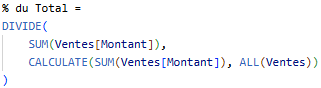 Exemple de calcul de pourcentage du total